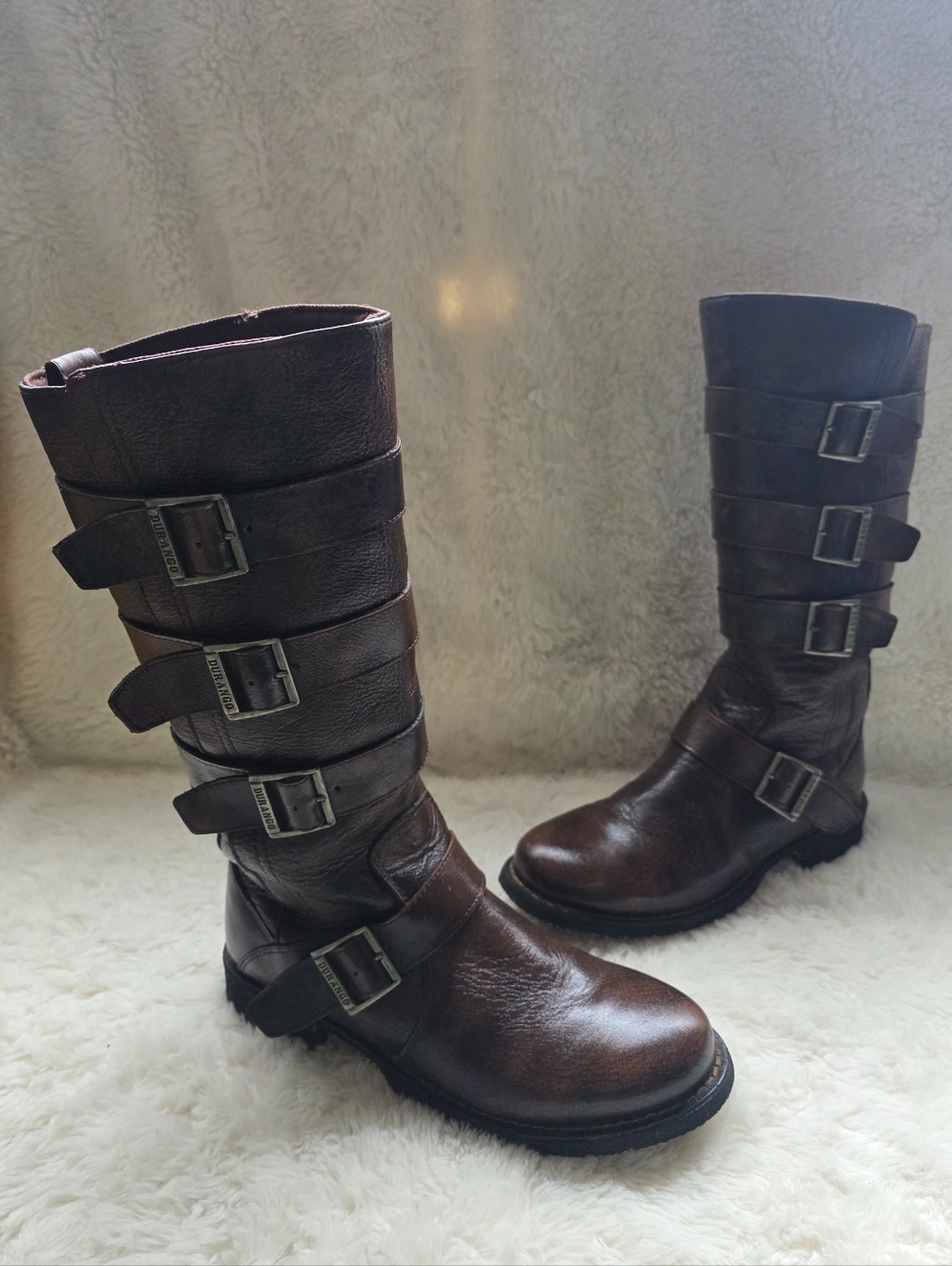 Durango City Savannah Brown Leather Moto Engineer Boots Tall 4 Strap Womens 7.5M